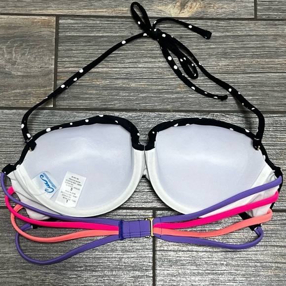 New California Waves Space Dot Bikini Top L Large Juniors Black Multicolor NWOT - Picture 6 of 8